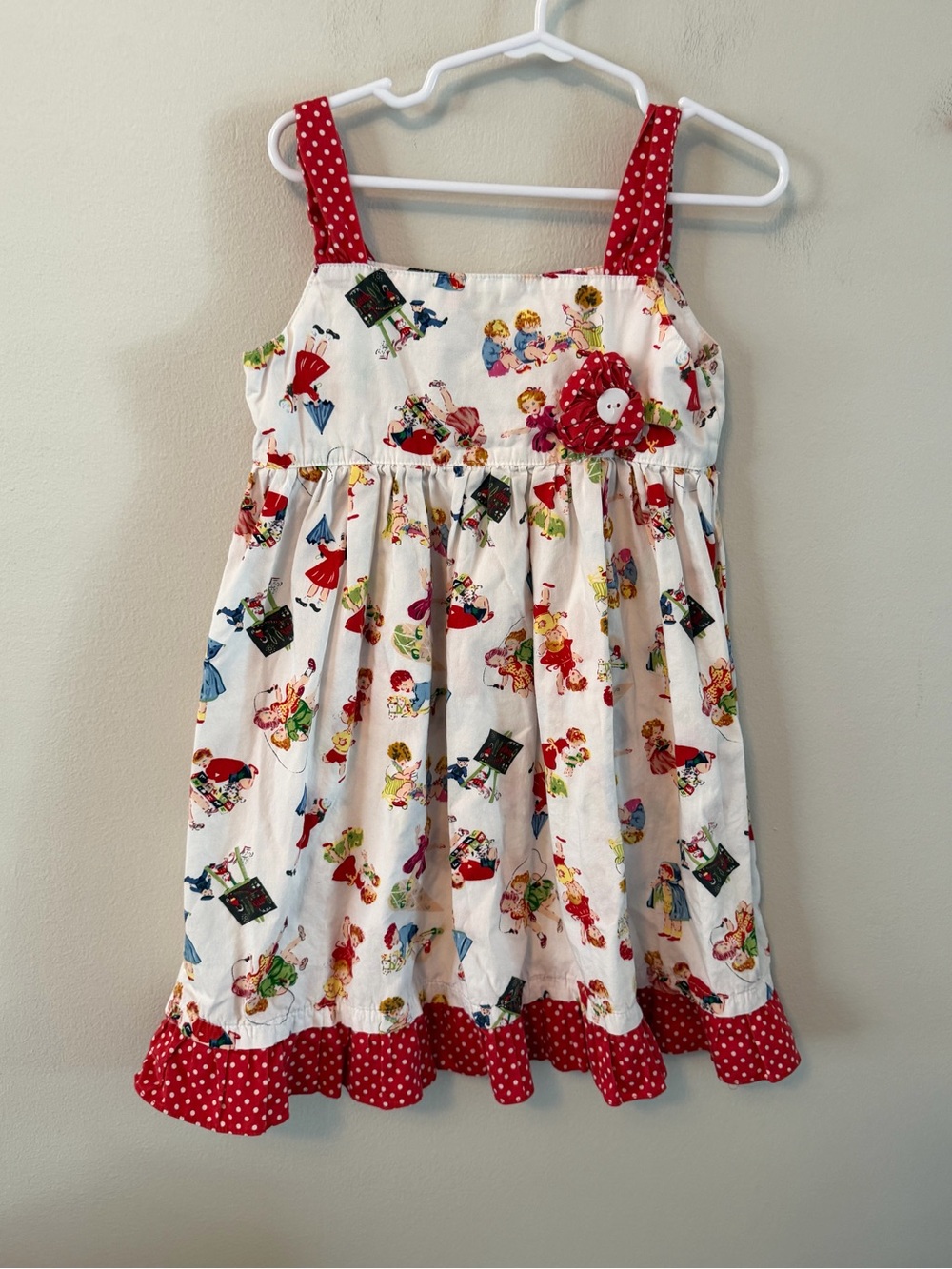 Powell Craft Red & White Polka Trim Girls' Printed Sundress